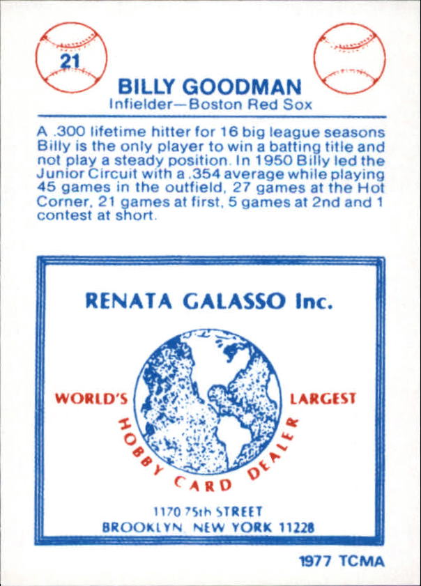 1977-84 Galasso Glossy Greats #21 Billy Goodman back image