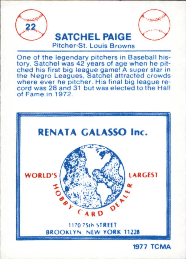 1977-84 Galasso Glossy Greats #22 Satchel Paige back image