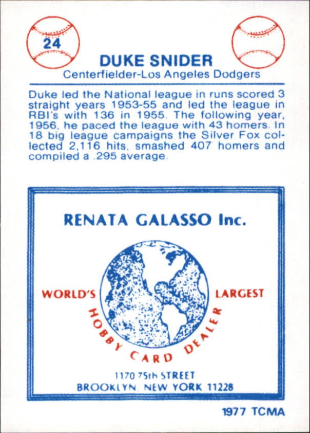 1977-84 Galasso Glossy Greats #24 Duke Snider back image