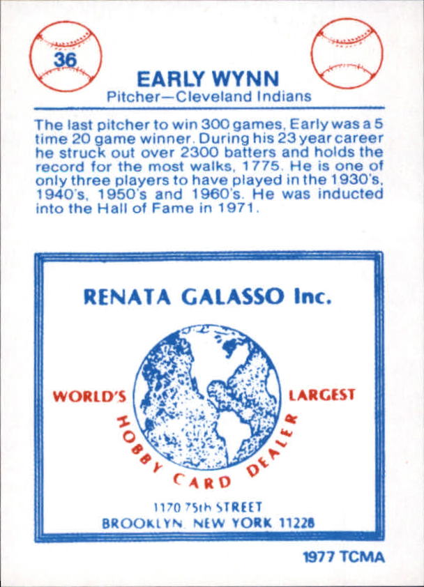 1977-84 Galasso Glossy Greats #36 Early Wynn back image