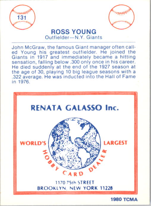 1977-84 Galasso Glossy Greats #131 Ross Youngs back image