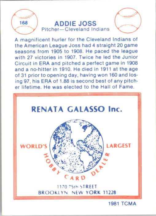 1977-84 Galasso Glossy Greats #168 Addie Joss back image