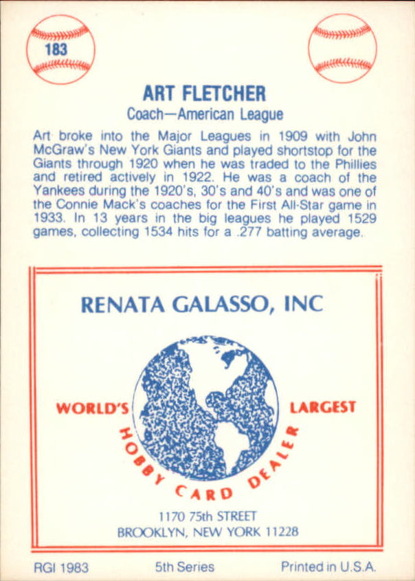 1977-84 Galasso Glossy Greats #183 Art Fletcher CO back image