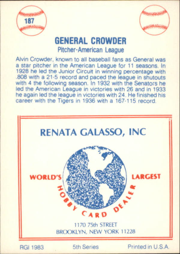 1977-84 Galasso Glossy Greats #187 General Crowder back image