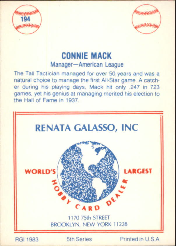 1977-84 Galasso Glossy Greats #194 Connie Mack MG back image
