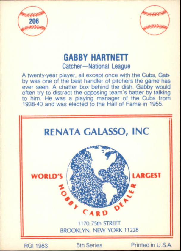 1977-84 Galasso Glossy Greats #206 Gabby Hartnett back image