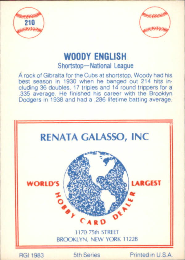 1977-84 Galasso Glossy Greats #210 Woody English back image