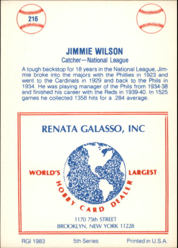 1977-84 Galasso Glossy Greats #216 Jimmie Wilson back image
