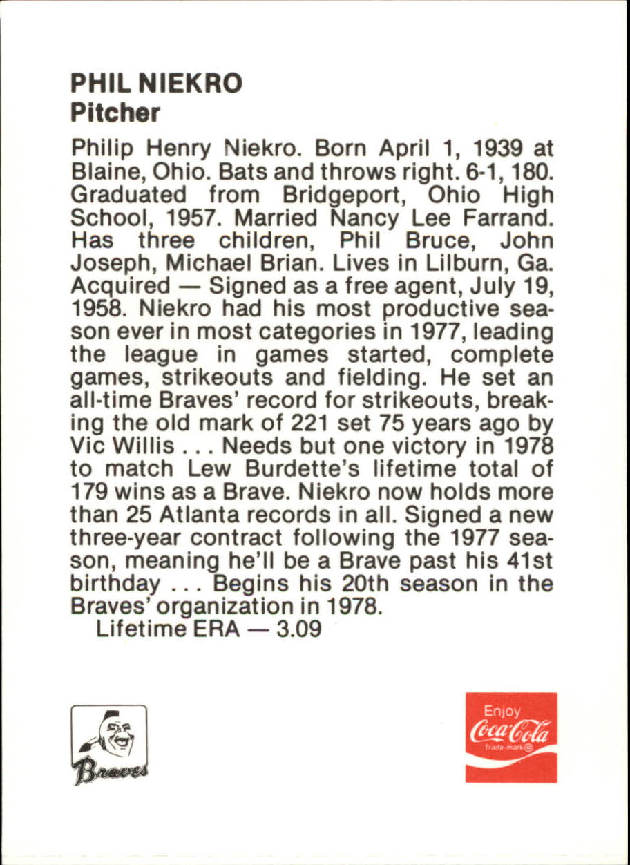 1978 Braves Coke #11 Phil Niekro back image