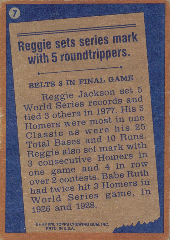 1978 Topps #7 Reggie Jackson RB back image