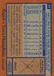 1978 Topps #71 Terry Humphrey back image