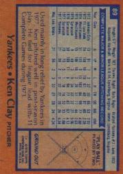 1978 Topps #89 Ken Clay RC back image