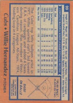 1978 Topps #99 Willie Hernandez RC back image