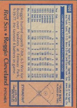 1978 Topps #105 Reggie Cleveland back image