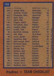 1978 Topps #192 San Diego Padres CL back image