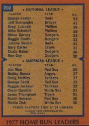 1978 Topps #202 Home Run Leaders DP/George Foster/Jim Rice back image