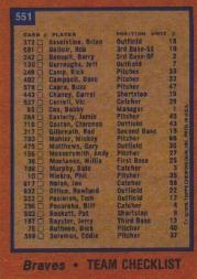 1978 Topps #551 Atlanta Braves CL back image