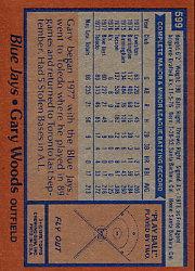 1978 Topps #599 Gary Woods back image
