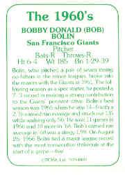 1978 TCMA 60'S I #109 Bob Bolin back image
