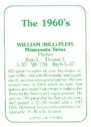 1978 TCMA 60'S I #135 Bill Pleis back image