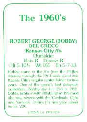 1978 TCMA 60'S I #259 Bob Del Greco back image