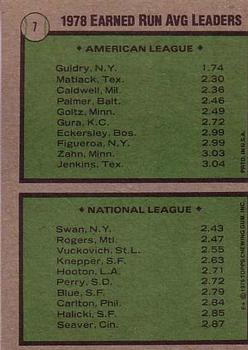 1979 Topps #7 ERA Leaders/Ron Guidry/Craig Swan back image