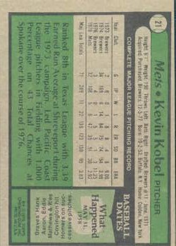 1979 Topps #21 Kevin Kobel back image