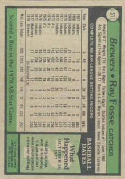 1979 Topps #51 Ray Fosse DP back image