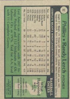 1979 Topps #52 Randy Lerch back image