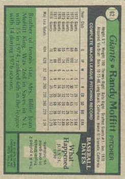1979 Topps #62 Randy Moffitt back image