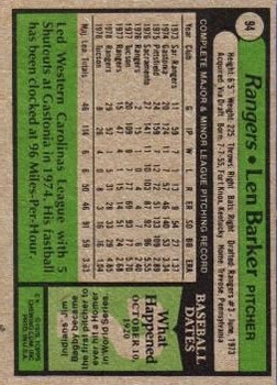 1979 Topps #94 Len Barker back image