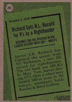 1979 Topps #203 J.R. Richard RB back image