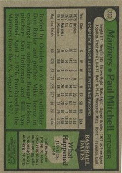 1979 Topps #233 Paul Mitchell back image