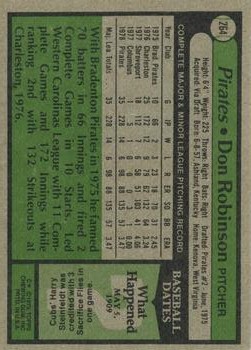 1979 Topps #264 Don Robinson RC back image