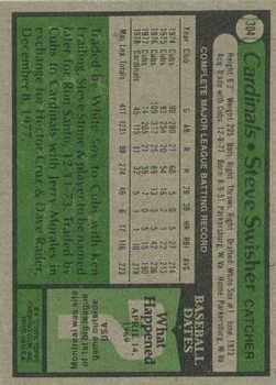 1979 Topps #304 Steve Swisher back image