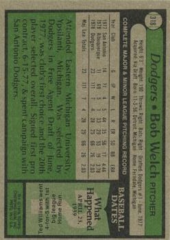 1979 Topps #318 Bob Welch RC back image