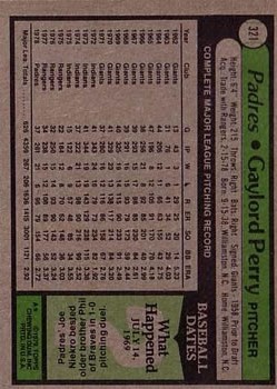 1979 Topps #321 Gaylord Perry back image