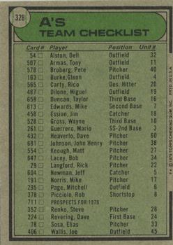 1979 Topps #328 Oakland Athletics CL/Jack McKeon MG back image