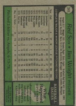 1979 Topps #349 Jim Wright RC back image