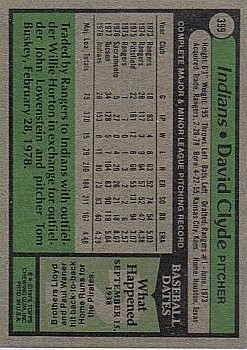 1979 Topps #399 David Clyde back image