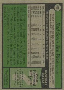1979 Topps #400 Jim Rice back image
