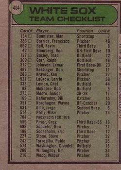1979 Topps #404 Chicago White Sox CL/Don Kessinger MG back image