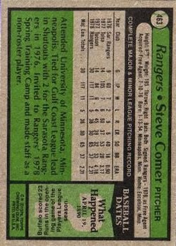 1979 Topps #463 Steve Comer RC back image