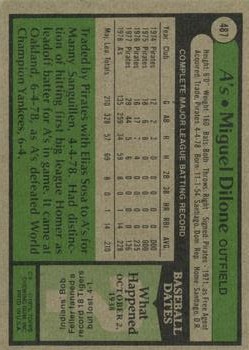 1979 Topps #487 Miguel Dilone back image