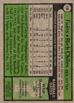 1979 Topps #498 Rich Chiles back image