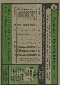 1979 Topps #500 Ron Guidry back image