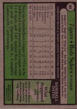 1979 Topps #569 Bob Sykes back image