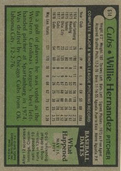 1979 Topps #614 Willie Hernandez back image