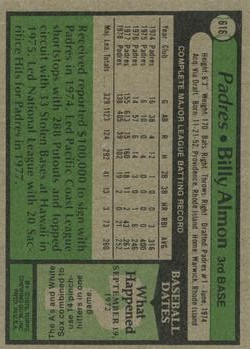 1979 Topps #616 Billy Almon back image