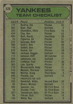 1979 Topps #626 New York Yankees CL/Bob Lemon MG back image